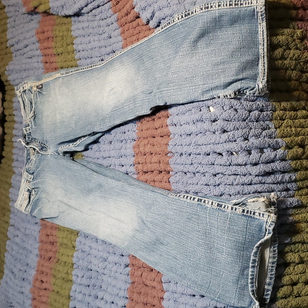 Silver blue jeans, used, size 14x33Long